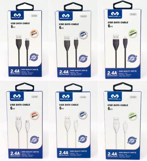 S1020 Miccell USB Data Cable 6ft (VQ-D03) Box pack