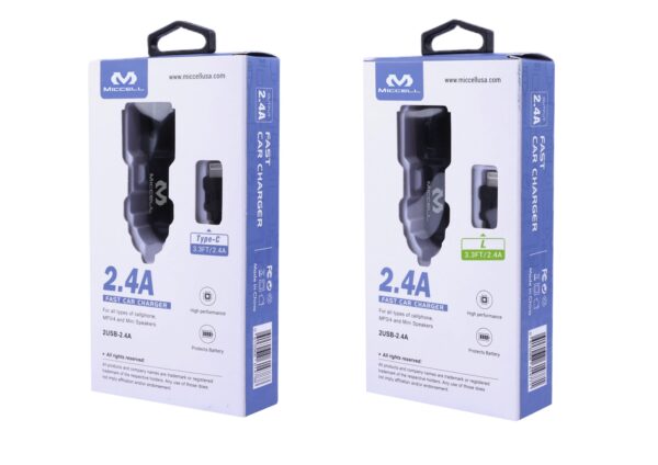 S159 Miccell Dual Car Charger 3.3ft (VQ-C02) Box pack - Image 2