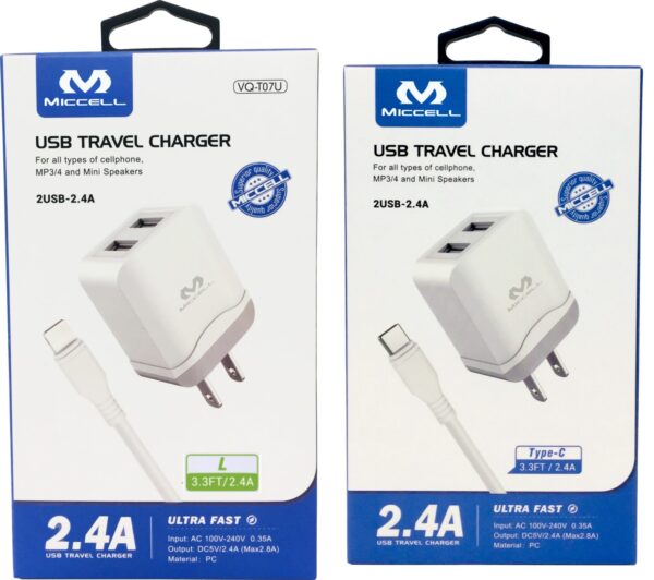 S384 Miccell USB Travel / Wall Charger 3.3ft (VQ-T07U) Box pack