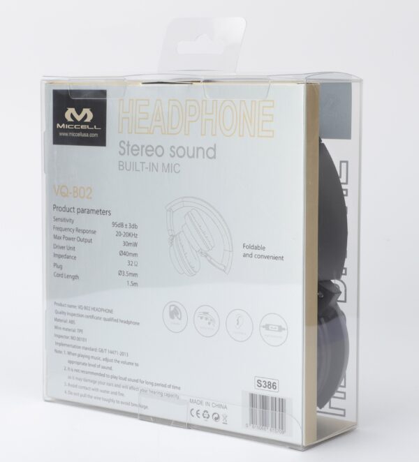 S386 Miccell Stereo Sound with Built-In Mic Headphone (VQ-B02) - Image 2