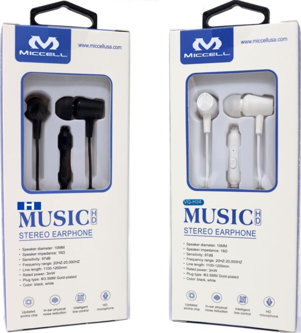 S397 Miccell Music Stereo Earphone (VQ-H34) Box Pack - Image 2
