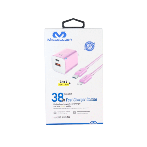 S2693 Miccell 38W* Mini Colored-Crystal Wall Charger w/ C to L Cable (VQ-T16) Box Pack - Image 5