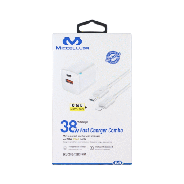 S2693 Miccell 38W* Mini Colored-Crystal Wall Charger w/ C to L Cable (VQ-T16) Box Pack - Image 4