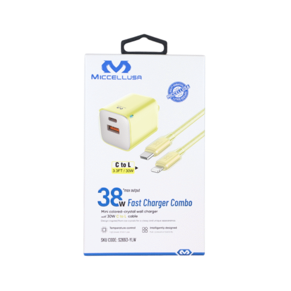 S2693 Miccell 38W* Mini Colored-Crystal Wall Charger w/ C to L Cable (VQ-T16) Box Pack - Image 3