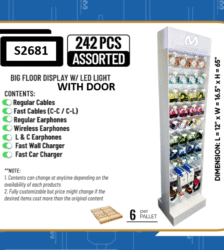 S2681 Miccell NEW Floor Display with LED Light (Assorted) 242pcs With Door